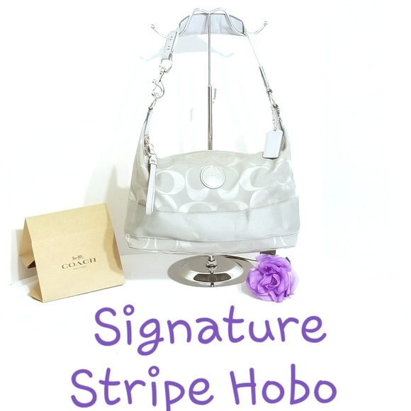 Coach Handbags - 💯 Authentic Coach Signature Stripe Hobo F17434